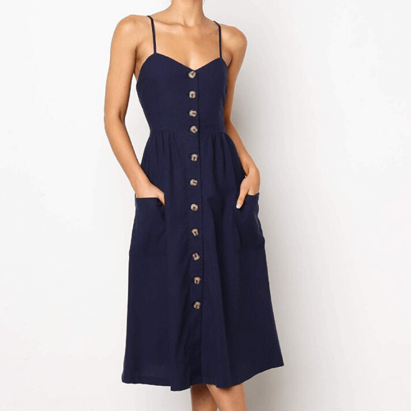 Button Down Pocket Dress - Sleeveless ...